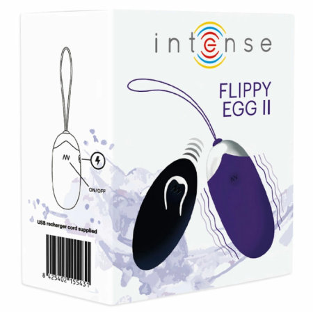 INTENSE Flippy II Remote Vibrating Egg, 12 Modes, USB, Purple, 70mm