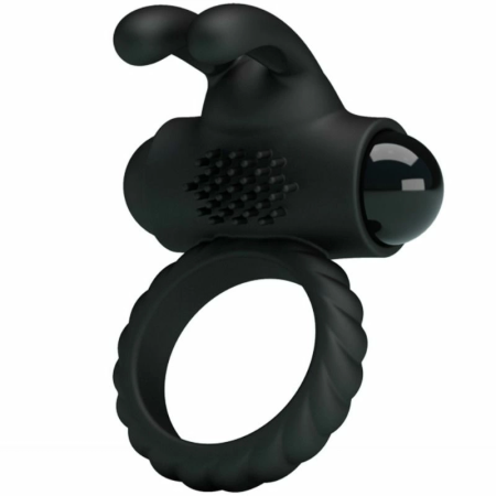 Pretty Love Eudora Silicone Vibrating Black Ring with Dual Stimulator