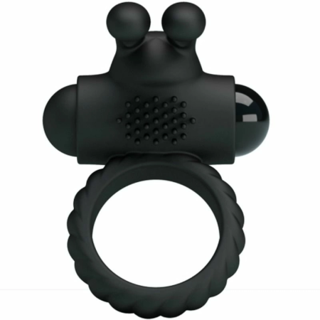 Pretty Love Eudora Silicone Vibrating Black Ring with Dual Stimulator