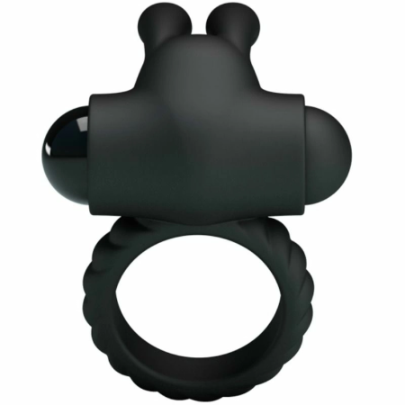 Pretty Love Eudora Silicone Vibrating Black Ring with Dual Stimulator