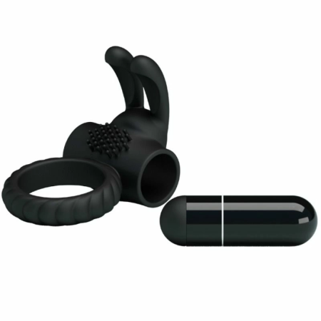 Pretty Love Eudora Silicone Vibrating Black Ring with Dual Stimulator