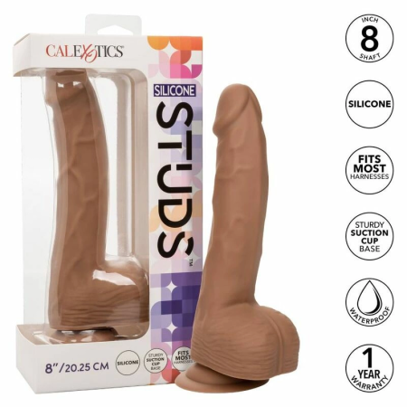 CalExotics Silicone Studs 20 cm Brown - Flexible Anatomical Model with Suction Base