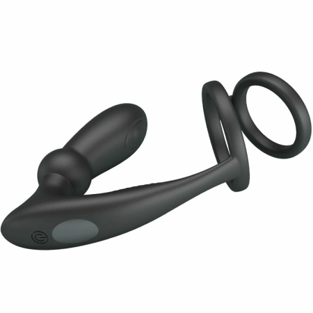 Pretty Love Emoni Black Silicone Dual Intimate Ring & Plug, 12 Modes