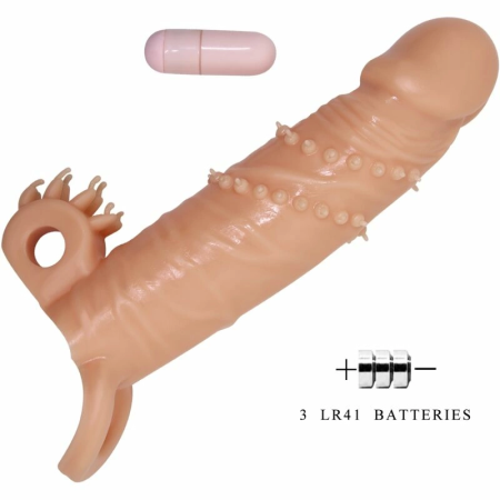 Pretty Love Connor Extension Sleeve with Vibrating Clitoral Pad, Flesh, 17cm