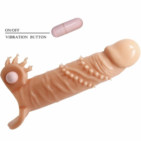 Pretty Love Connor Extension Sleeve with Vibrating Clitoral Pad, Flesh, 17cm