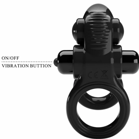 Pretty Love BI-210239 Double Vibrating Silicone Ring Black 10 Modes