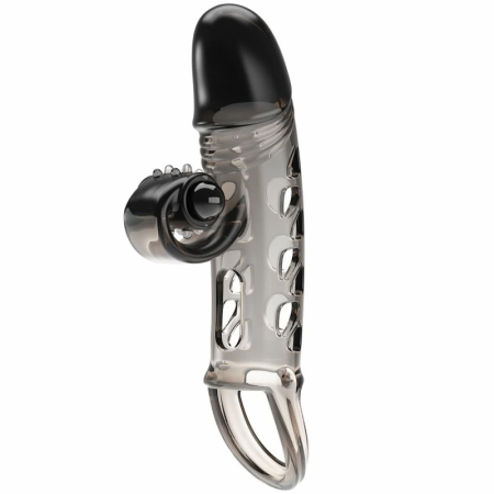 ROMANCE Black Intimate Sleeve with Vibrating Flexible Tip, Adjustable Fit