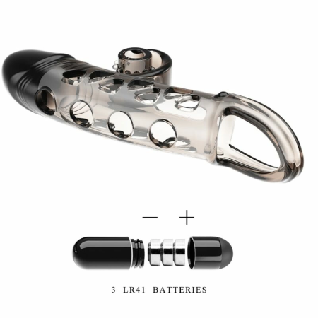 ROMANCE Black Intimate Sleeve with Vibrating Flexible Tip, Adjustable Fit