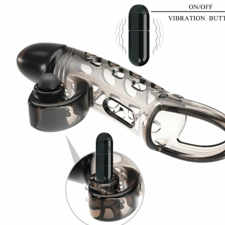 ROMANCE Black Intimate Sleeve with Vibrating Flexible Tip, Adjustable Fit