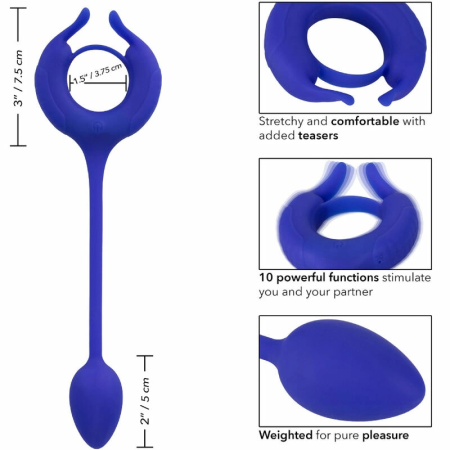 CalExotics Admiral Weighted Silicone Ring Blue - Dual Motor, 10 Modes, USB
