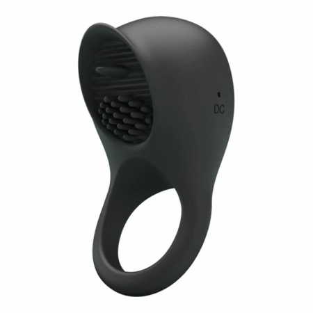 Pretty Love Vibrating Silicone Ring Black Tongue 12-Mode USB Rechargeable