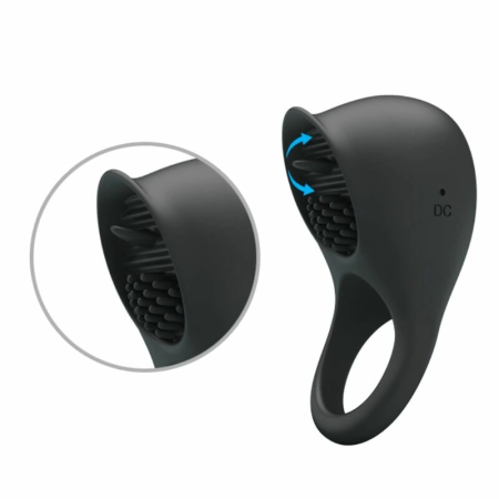 Pretty Love Vibrating Silicone Ring Black Tongue 12-Mode USB Rechargeable