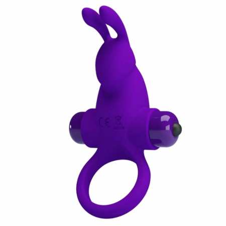 Pretty Love I Rabbit Vibrating Silicone Partner Ring, Dark Purple