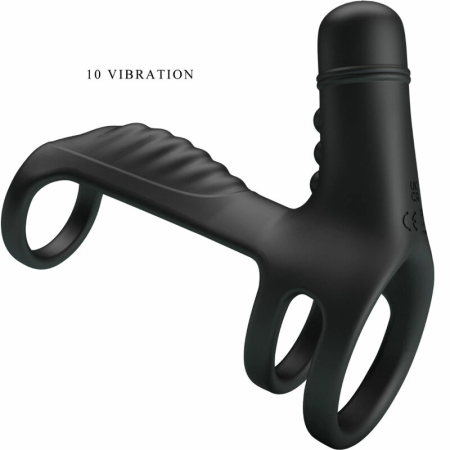 Pretty Love Elastic Silicone Vibration Extension Sleeve Black 10 Modes
