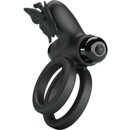 Pretty Love Double Vibrating Silicone Ring Black - Dual Motor System
