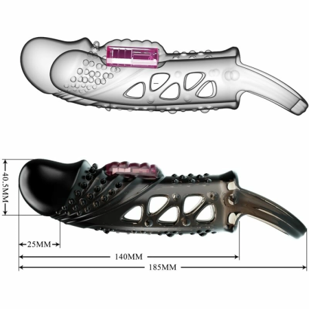 Pretty Love Cecelia Black Extension Sleeve with Vibrating Tip, TPR, Adjustable