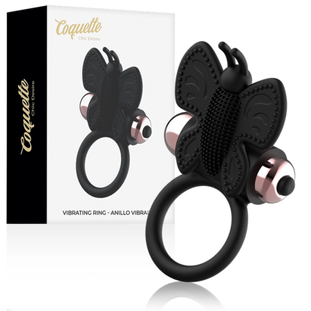 Coquette Chic Desire Black/Gold Butterfly Ring with Vibrating System 82mm
