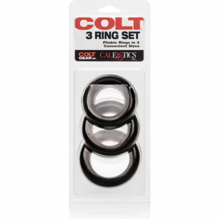 CalExotics Colt Silicone Rings Set 3 Sizes Black Adjustable System
