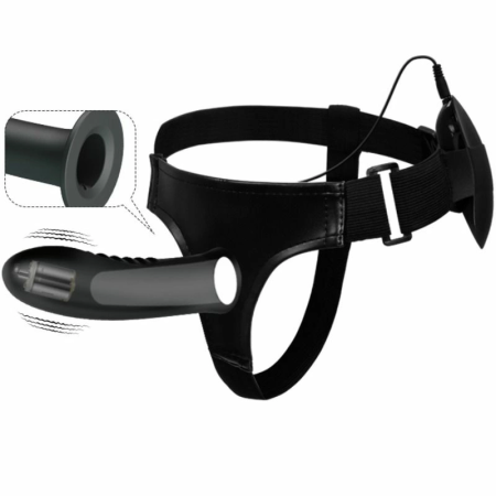 Pretty Love Myron Adjustable Hollow Vibrating Harness Silicone Black