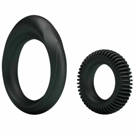Baile Manhood Kit Set of 2 Silicone Rings Flexible Waterproof Black
