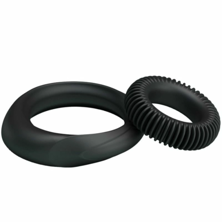 Baile Manhood Kit Set of 2 Silicone Rings Flexible Waterproof Black