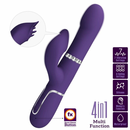 Pretty Love Zalin 4-in-1 Rabbit Vibrator Pearls, Dual Motors, Purple