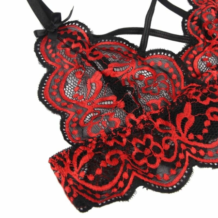 Subblime Two-Piece Lace Top & Panties Set S/M - Red & Black Elegance