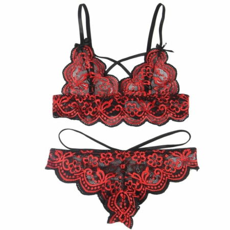 Subblime Two-Piece Lace Top & Panties Set S/M - Red & Black Elegance