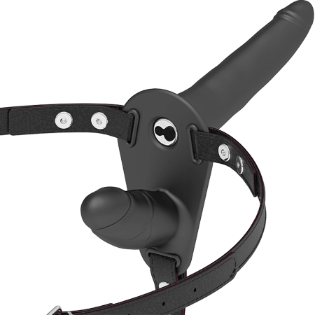 Fetish Submissive Adjustable Harness Double Motor Black Silicone System 15/8cm