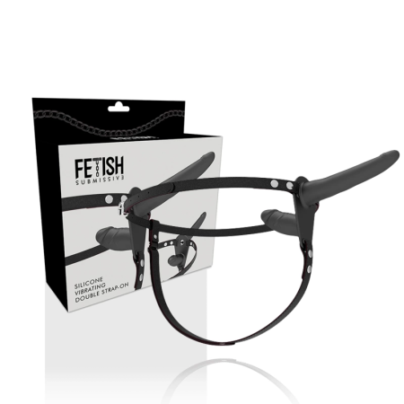 Fetish Submissive Adjustable Harness Double Motor Black Silicone System 15/8cm