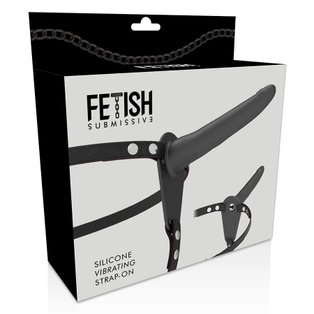 Fetish Submissive Silicone Strap-On System Black 15 cm, 10 Vibration Modes