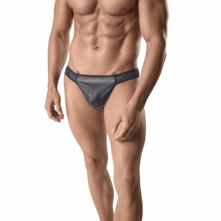 ANAIS MEN ARES Black Leather & Mesh Thong 3XL - Premium Fit Underwear