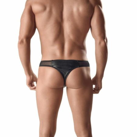 ANAIS MEN ARES Black Leather & Mesh Thong 3XL - Premium Fit Underwear
