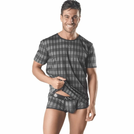ANAIS MEN Aegis T-Shirt L Grey Check Pattern, Elastic Fit