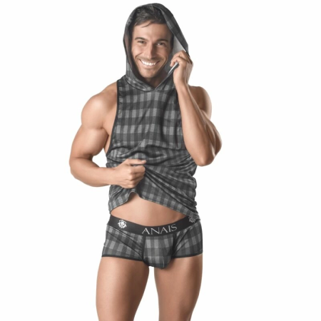 Anais Men Aegis Hooded T-Shirt XL - Modern Gray Check Pattern