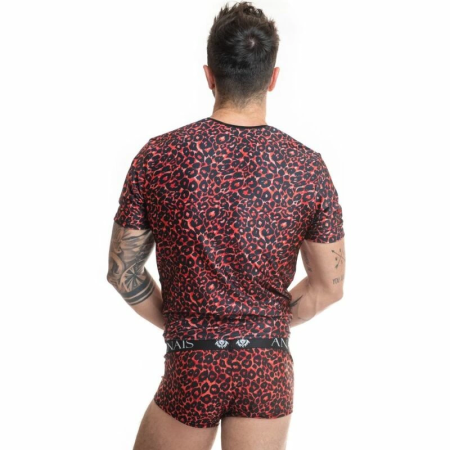 Anais Men Tribal T-Shirt S Red Microfiber Animal Print Fitted
