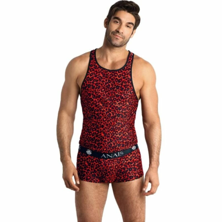 Anais Men TRIBAL Top XL - Red Microfiber, Animal Print, Sleeveless