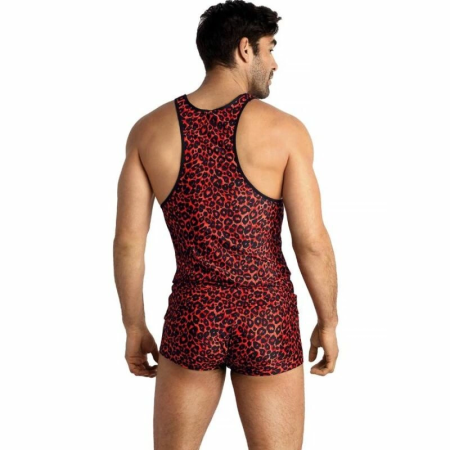 Anais Men Tribal Top M - Red Microfiber Sleeveless Animal Print Shirt