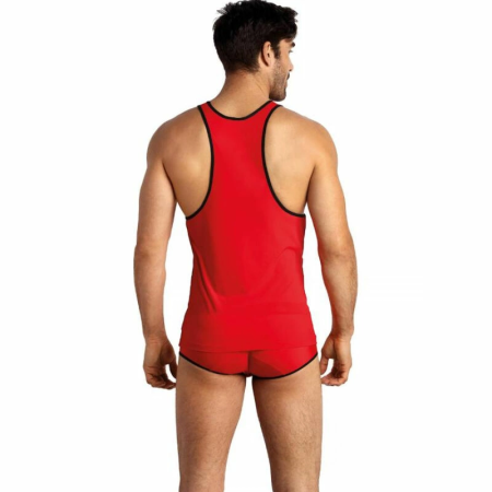 ANAIS MEN SOUL Sleeveless Microfiber Top S Red-Black Trim