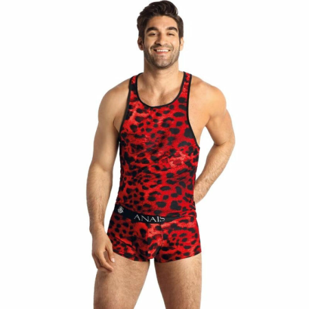 ANAIS MEN Savage Top L - Red Microfiber, Animal Print, Sleeveless Fit