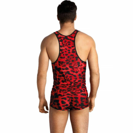 ANAIS MEN Savage Top L - Red Microfiber, Animal Print, Sleeveless Fit