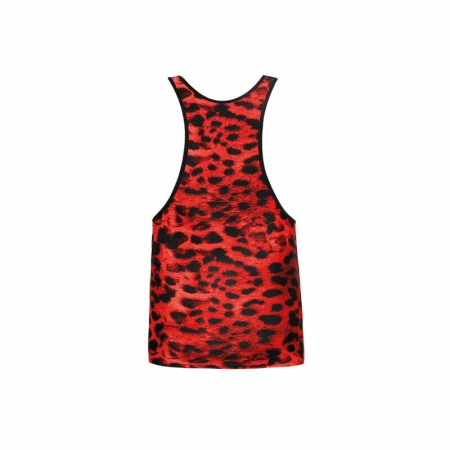 ANAIS MEN Savage Top M - Red Microfiber Animal Print, Sleeveless Design
