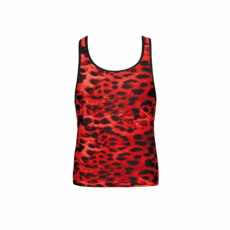 ANAIS MEN Savage Top S - Red Microfiber, Animal Pattern, Sleeveless Fit