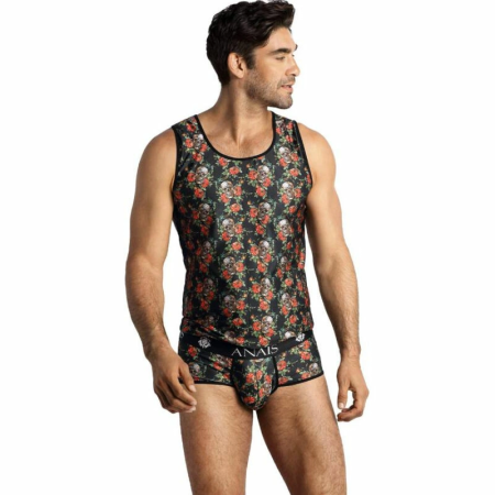 ANAIS MEN Power Top M - Sleeveless Modal Shirt with Rose & Skull Print