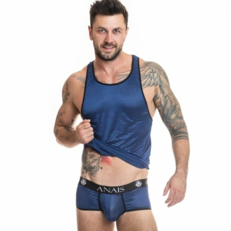 ANAIS MEN Naval Top S Navy Blue Mesh with Satin Stripes