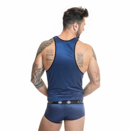 ANAIS MEN Naval Top S Navy Blue Mesh with Satin Stripes