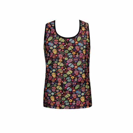 ANAIS MEN Mexico Top L - Sleeveless Modal Shirt with Floral & Skull Print
