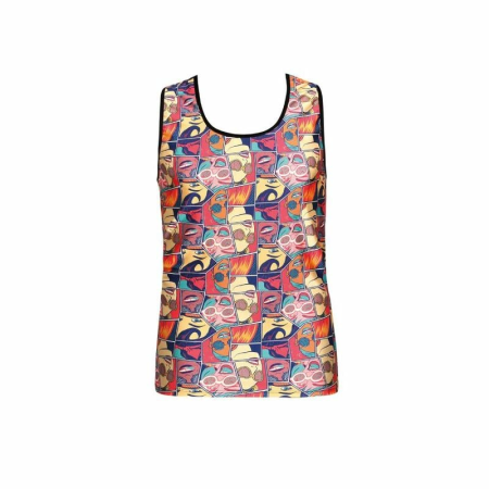Anais Men Comics Top S - Sleeveless Fitted Modern Print Shirt