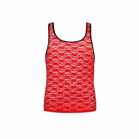 ANAIS Men Brave Top XL - Red Floral Lace Sleeveless Shirt