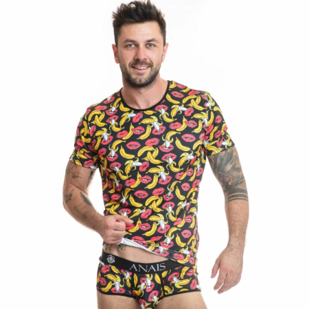Anais Men Banana Print Lycra T-Shirt S - Soft, Fitted, European Design